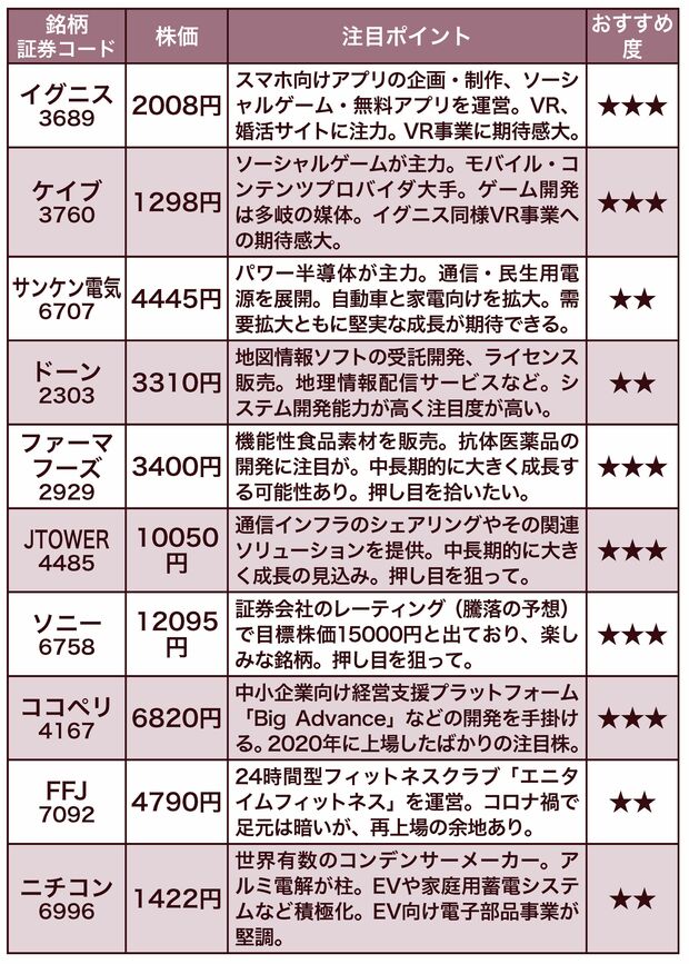 ウルフ村田さんオススメおばけ銘柄10　※株価は2021年2月8日のもの