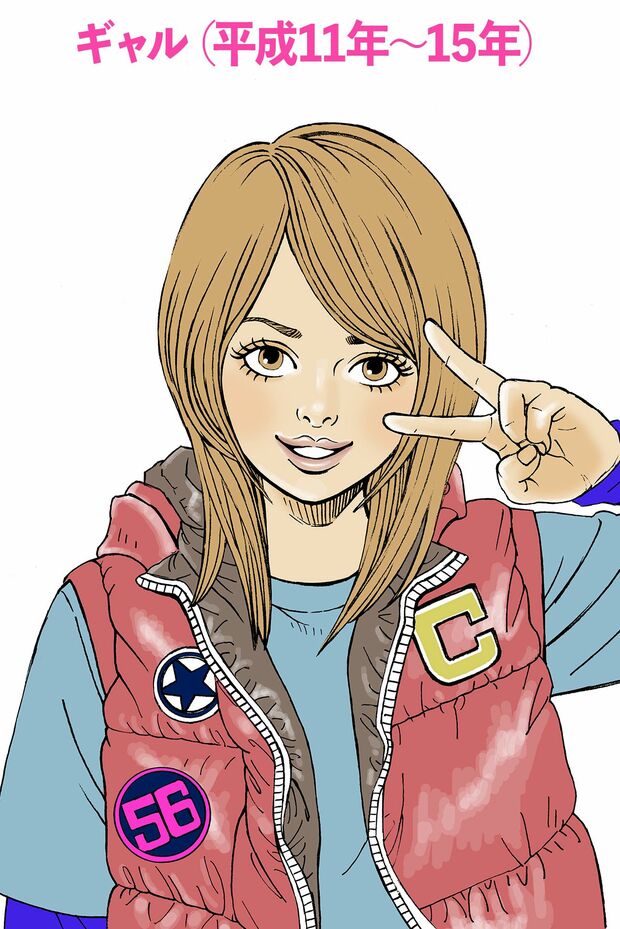 メイク＝ガングロ、囲みアイライン　ヘア＝ブリーチ、メッシュ、エクステ　好きな場所＝日サロ　好きな人＝あゆ、センターGUY　好きなブランド＝ココルル（イラスト／久井めぐみ）