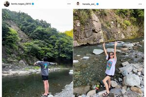 長尾謙杜と原田葵の“川”投稿比較、似ている場所に見える（それぞれ本人インスタグラムより）