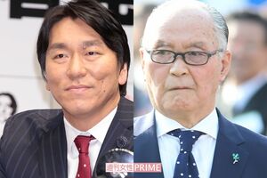 松井秀喜（左）と長嶋茂雄