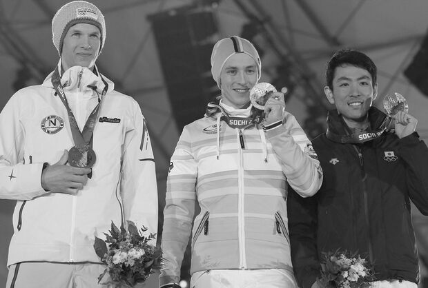 ソチ五輪　表彰台に上がる渡部（写真提供：産経ビジュアル）