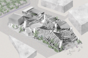 危険なのではないかと話題になった万博休憩所の“巨石カーテン”（EXPO2025プレスリリースより）