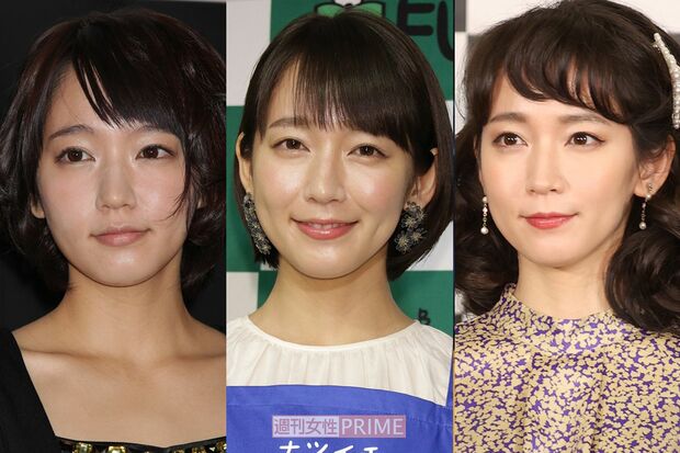 吉岡里帆（写真左から'13年・20歳、'18年・25歳、'21年・28歳）