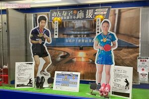 磐田市役所には両選手のパネルや職員お手製のくす玉が展示されている