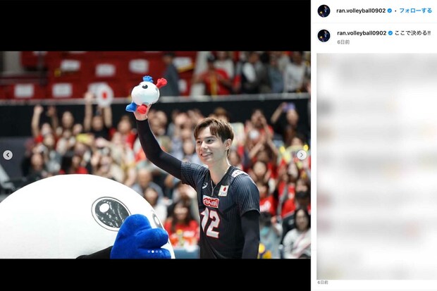 バレーボール男子日本代表の高橋藍(本人のインスタグラムより)