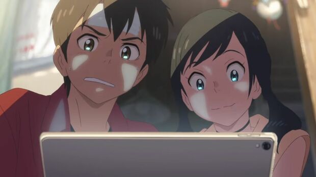 『天気の子』主人公の森嶋帆高（左）とヒロインの天野陽菜（右）（『天気の子』予告より）