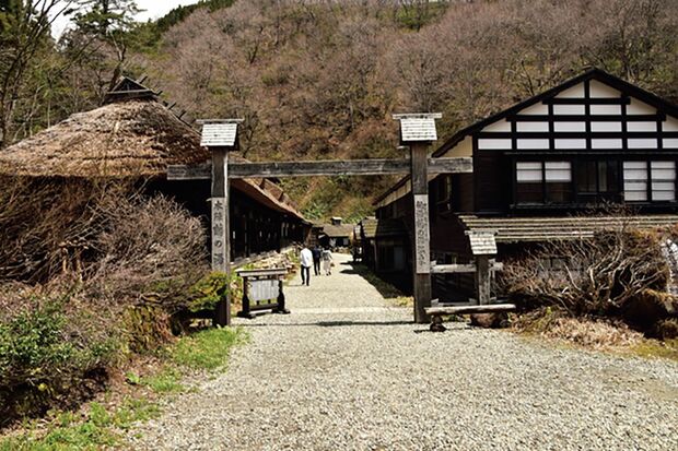 趣のある茅葺きの宿泊棟。囲炉裏付きの部屋も