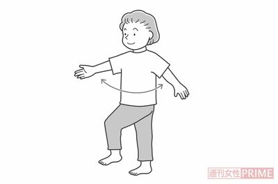 その場歩き『筋肉ポンプ体操』(イラスト/わたなべふみ)