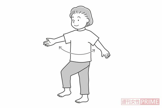 その場歩き『筋肉ポンプ体操』（イラスト／わたなべふみ）