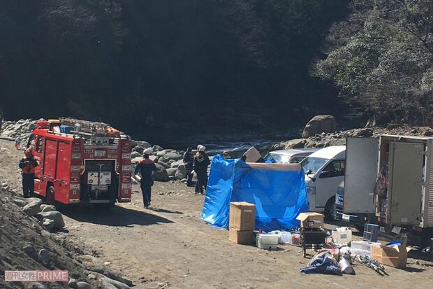 事件現場（?）となった神奈川県のキャンプ場。レスキュー隊などが来たのは平日の午前中だったが、多くのキャンプ客がいたという