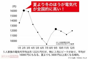 電気代、全国的に高くなるのは「冬」! グラフ出典:TERASELでんき