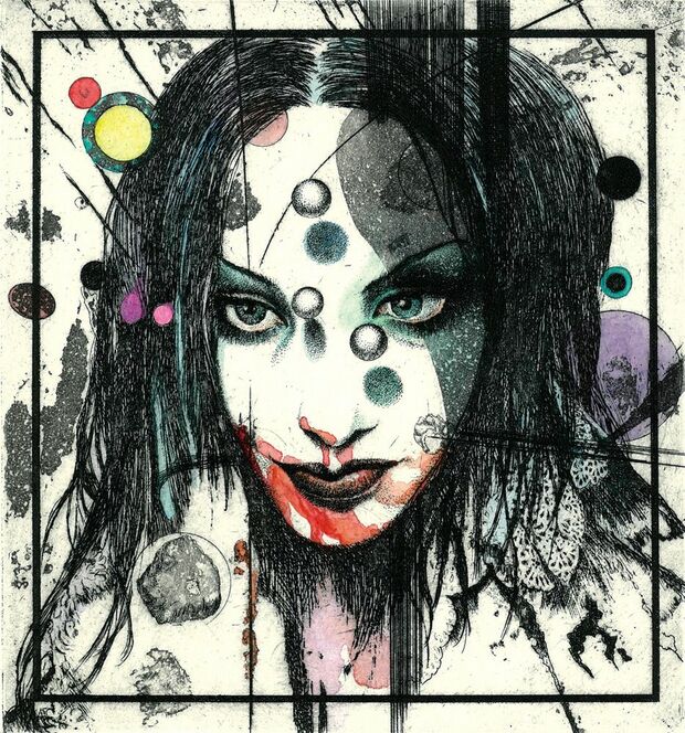 「女・ミカーラ」（杉本一文銅版画集より）