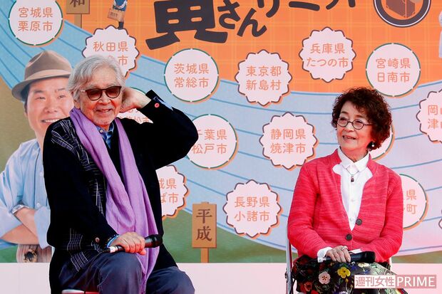 「寅さんサミット」座談会に出席した山田洋次監督と倍賞千恵子　撮影／齋藤周造