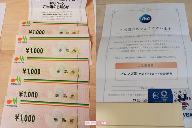 当選品のうち金券が占める割合は約35％。毎月約8万～10万円が金券