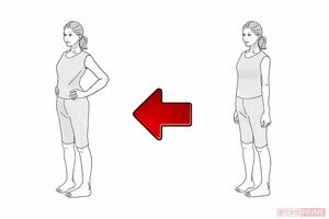 脚細見えストレッチ【（1）足をハの字にする→（2）骨盤を前に傾ける】（イラスト／関祐子）