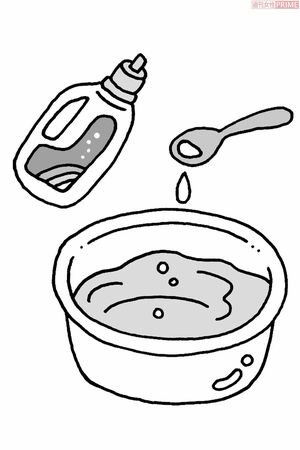 【1】洗剤液を作る　イラストイラスト╱水口アツコ
