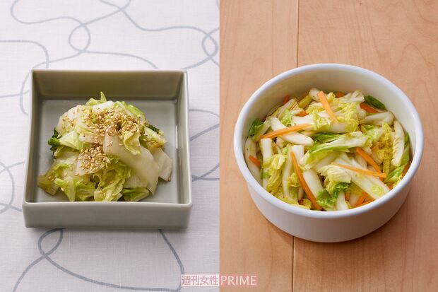 中華風やみつき白菜(左)と白菜の柚子こしょう漬け(右)