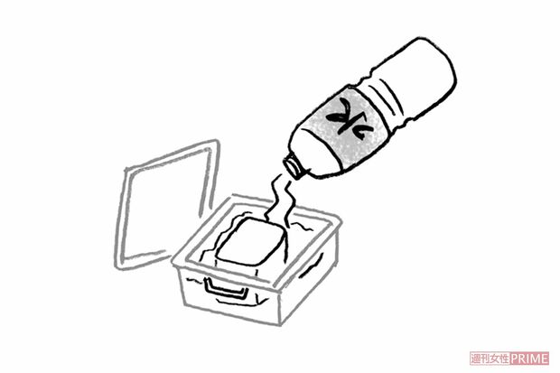 【豆腐】密閉容器に移して水を替えて保存　イラスト/やのひろこ