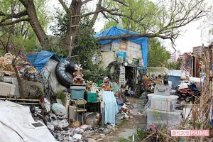 ホームレスが建てた小屋にはいろいろな物が置かれ、まるで秘密基地のよう