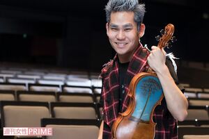 この日のコンサートでも津波ヴァイオリンで『浜辺の歌』を演奏した('18年2月)