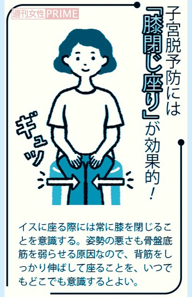 子宮脱予防には「膝閉じ座り」が効果的　イラスト／やまだやすこ