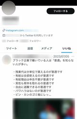 SKY-HIによるパワハラを訴えたS子さんのXの“いいね欄”には、ブラック企業やパワハラに関する投稿が並ぶ（S子さんのXより、画像は一部編集部で加工）