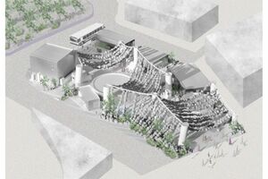 危険なのではないかと話題になった万博休憩所の“巨石カーテン”（EXPO2025プレスリリースより）