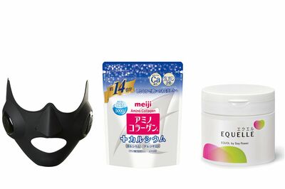 左から、ヤーマン　メディリフト、アミノコラーゲンプラスカルシウム　98g、エクエル　112粒