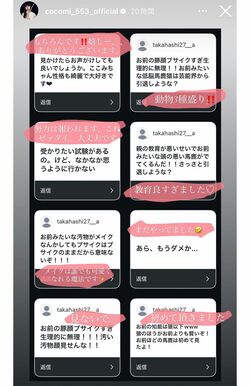 話題になったCocomiのアンチ投稿への反撃(公式インスタグラムより)