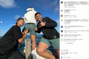 2024年1月、森友哉らとの自主トレを公開していた佐藤龍世（公式インスタグラムより）