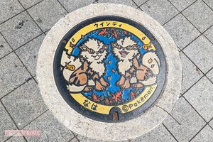 沖縄県那覇市・てんぶす那覇前に設置されたウインディのポケふた 撮影/編集部