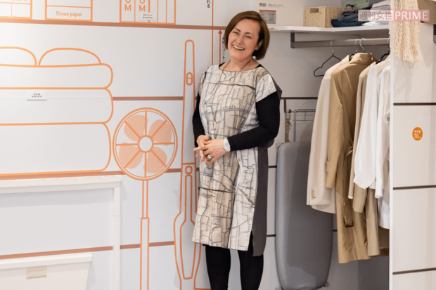 新宿にあるLIXILのショールームには、彼女が提唱する収納の“極意”「350㎜（35㎝）の法則」をわかりやすく可視化したコーナーも