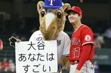 2022年5月18日、エンゼルス時代にレンジャーズのマスコットから日本語で称賛された大谷翔平／共同通信