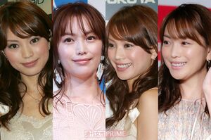 蛯原友里　2005年・26歳のころ（写真いちばん左と左から3番目）と2019年・40歳のころ