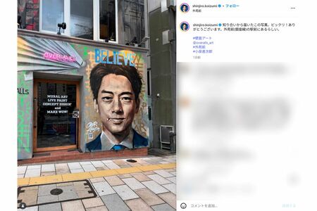 小泉進次郎の壁画アート、口元には白い米粒が…(小泉進次郎インスタグラムより)