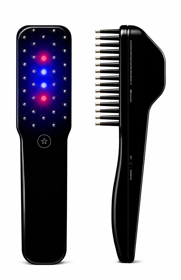 デンキ　バリブラシ　32本のピンヘッドから発する低周波が頭皮にピンポイントにアプローチし、コリを和らげる。頭皮をはじめフェイス、デコルテなど1つで全身のケアが可能。19万8000円／GMコーポレーションフリーダイヤル0120‐66‐7170