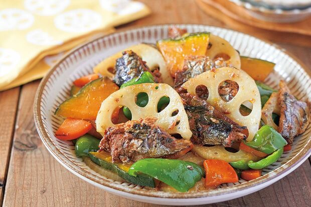 さんま缶と野菜の甘酢炒め