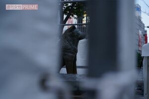 2024年10月31日のハロウィン、シートで覆われた渋谷のシンボル・ハチ公像