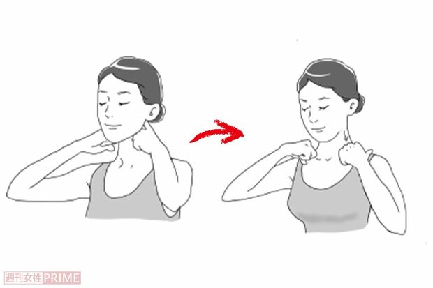 STEP2：フェイスラインのプレマッサージ、耳から鎖骨へリンパ流し