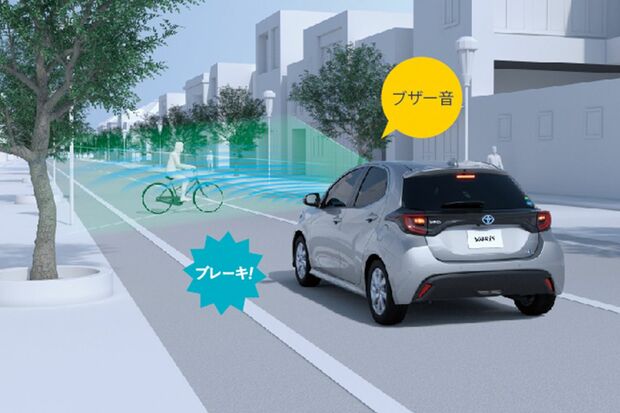 ヤリスは衝突の危険を警報ブザーとディスプレーで知らせてくれる