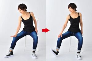 樫木式「軸トレ」（1）太もも、ひざを刺激しながら、つま先を上げ下げ　※画像／臼田洋一郎　『樫木式　不老！軸トレ』（Gakken）より