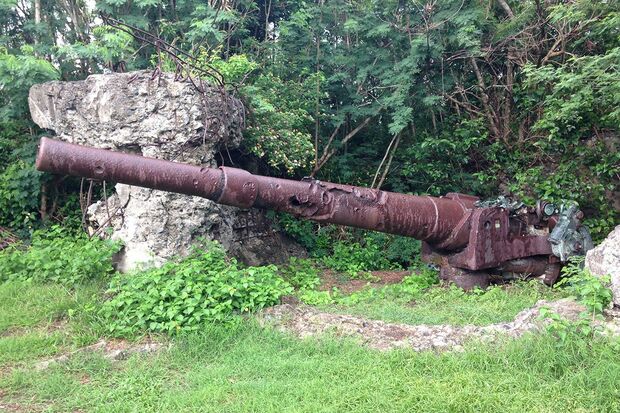 硫黄島内には戦時中に実際の戦闘で使われた高射砲などの残骸も数多くある（提供）