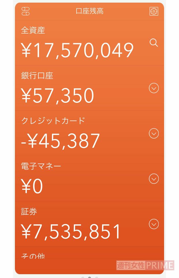 複数の金融サービスを一元管理できる家計簿アプリ『Moneytree』を使用。預貯金、投資信託、株式などのバランスも一目瞭然で資産配分を調整したいときにも便利