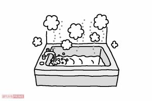 ふたをしないでお湯をためる　イラスト／幸内あけみ