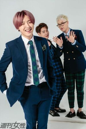  左からP.O＝ピオ（27・ラップ、B-BOMB＝ビボム（24・ボーカル／ダンス、U-KWON＝ユグォン（23・ボーカル／ダンス）