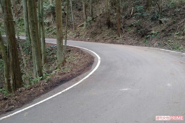 《京都小6男児行方不明事件》3月29日安達結希くんの黄色のランリュックが発見された山道。道幅は狭く、ほとんど車も通らない