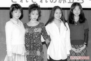 '94年9月、アイドルグループ『CoCo』卒業パーティーの会見を開いた（左から）宮前真樹、三浦理恵子、羽田惠理香（当時）、大野幹代