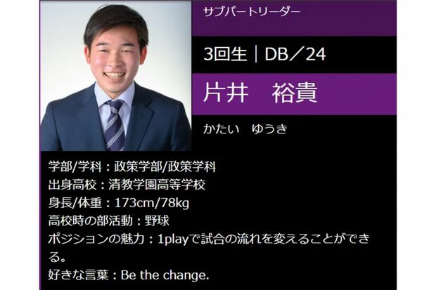 片井裕貴容疑者（アメフト部HPより）