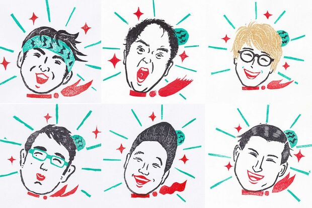 （左から時計回りに）濱口優 （よゐこ）、江頭2:50、田村淳 （ロンドンブーツ1号2号）、春日俊彰 （オードリー）、みやぞん（ANZEN漫才）、小木博明（おぎやはぎ）