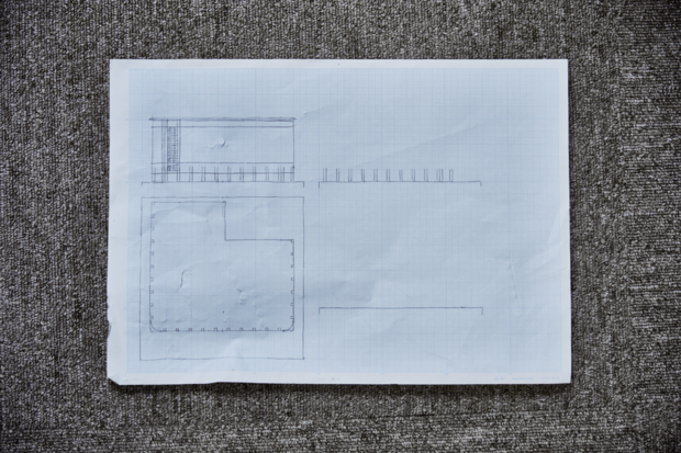 三井さんが手描きでスケッチした設計図